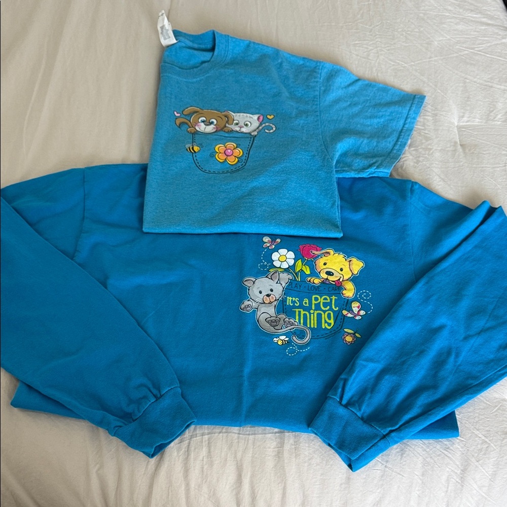 Women’s / Pet Lover Blue Graphic Tees with Playful Pet Pocket Art